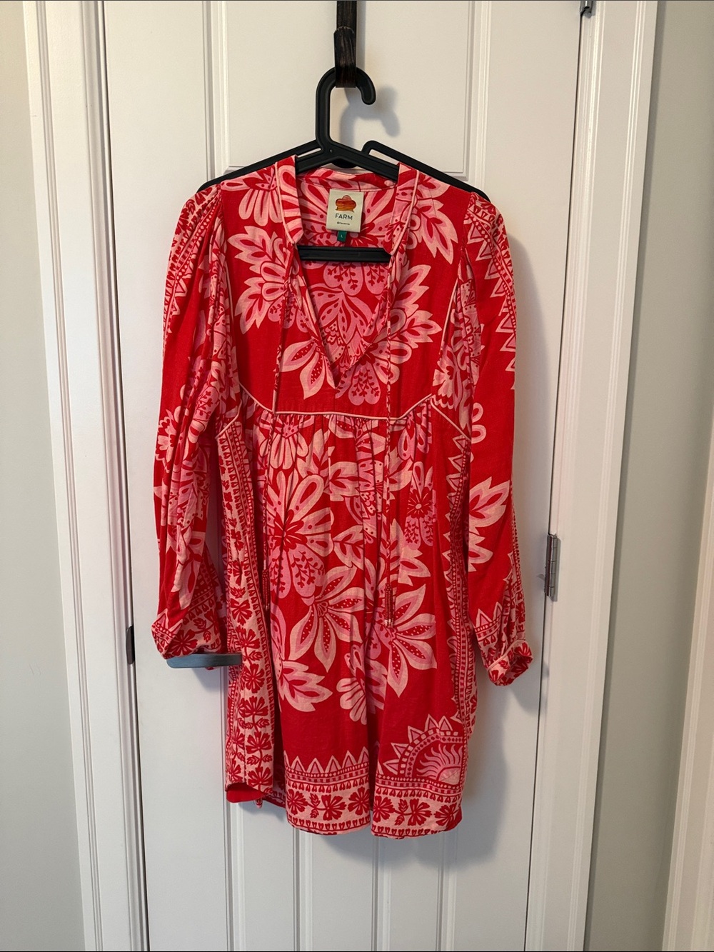 FARM Rio Red and White Floral Midi Dress
